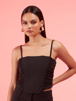 RSVP by Nykaa Fashion - Black Ruched Corset Top