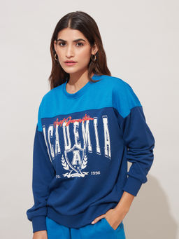 Twenty Dresses by Nykaa Fashion - Basics Blue Graphic Sweatshirt