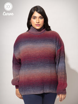 Twenty Dresses by Nykaa Fashion - Curve Multicolor Space Dyed Turtle Neck Sweater