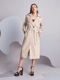 Twenty Dresses by Nykaa Fashion - Ivory Tie Up Mid Calf Overcoat (Set of 2)