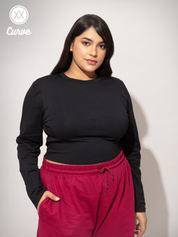 Twenty Dresses by Nykaa Fashion - Curve Black Round Neck Basics Crop Tshirt