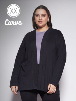 Twenty Dresses by Nykaa Fashion - Curve Black Front Open Longline Basics Shrug