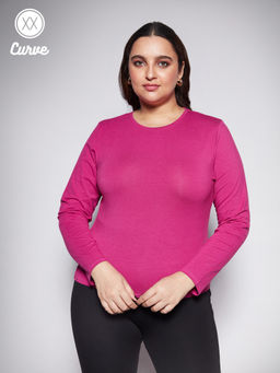 Twenty Dresses by Nykaa Fashion - Curve Magenta Full Sleeves Round Neck Basics T-shirt