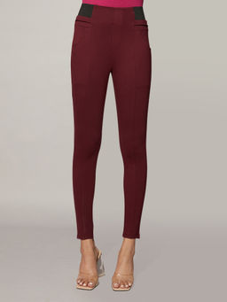 Twenty Dresses by Nykaa Fashion - Basics Wine Solid Fitted Jeggings