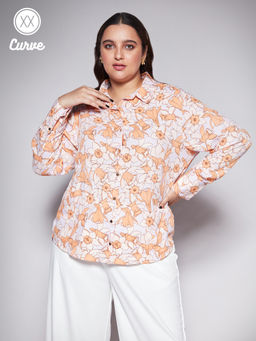Twenty Dresses by Nykaa Fashion - Curve Lavender And Orange Floral Printed Work Shirt