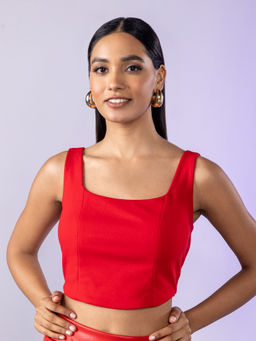 Twenty Dresses by Nykaa Fashion - Red Corset Style Crop Top