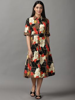 SHOWOFF - Womens Shirt Collar Midi Multi Printed Dress