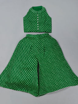 Little Panda - Girls Green Leheriya Top with Palazzo (Set of 2)