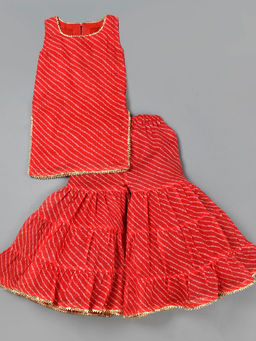 Little Panda - Girls Red Leheriya Kurta with Gharara (Set of 2)