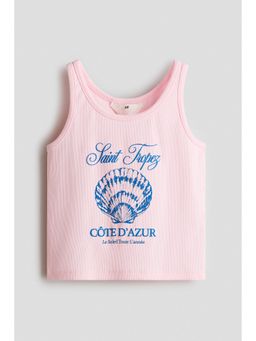 H&M - Girls Pink Printed Cotton Vest Top