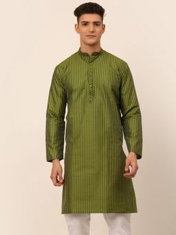 Jompers - Men Olive Green Embroidered Design Kurta