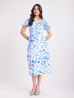 FableStreet - Women Polyester White Floral Midi Dress