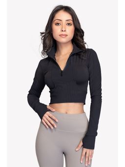 EVOLUCION - Switch Long Sleeve Ribbed Crop Black Tank Top