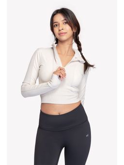 EVOLUCION - Switch Long Sleeve Ribbed Crop Cream Tank Top