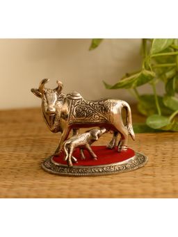 eCraftIndia - Silver Metal Kamdhenu Cow and Calf Statue Animal Figurine
