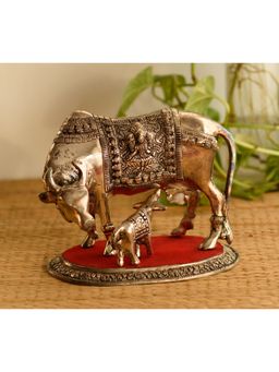 eCraftIndia - White Metal Decorative Cow with Calf Statue