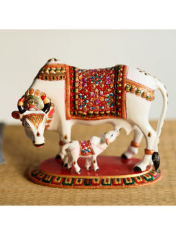 eCraftIndia - Meenakari Metal Colourful Cow and Calf Figurine