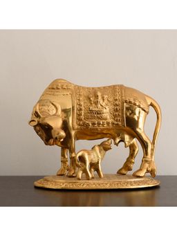 eCraftIndia - Golden Kamdhenu Cow and Calf Metal Figurine