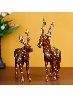 eCraftIndia - Brown and Silver Metal Deer Statues (Set Of 2)