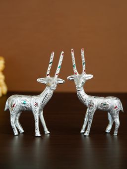 eCraftIndia - Engraved Silver Deer Decorative Figurine (Set Of 2)