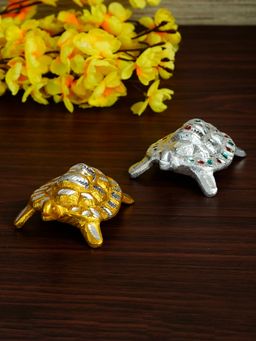 eCraftIndia - Golden and Silver Engraved Tortoise Feng Shui Showpiece (Set Of 2)