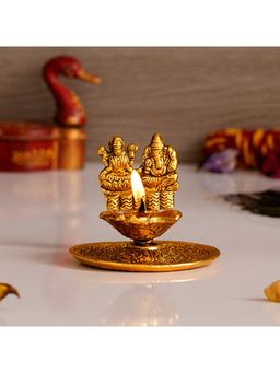 eCraftIndia - Golden Metal Goddess Lakshmi & Lord Ganesha Diya