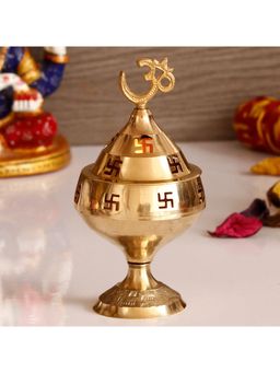 eCraftIndia - Golden Om and Swastik Symbol Decorative Akhand Diya