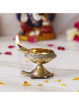 eCraftIndia - Golden Decorative Brass Diya with Tortoise