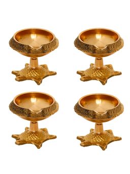 eCraftIndia - Golden Decorative Brass Diya with Tortoise (Set Of 4)