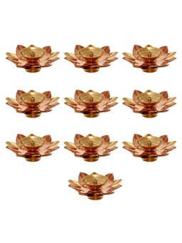 eCraftIndia - Golden Lotus Flower Decorative Brass Diyas (Set Of 10)
