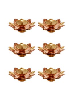 eCraftIndia - Golden Lotus Flower Decorative Brass Diyas (Set Of 6)