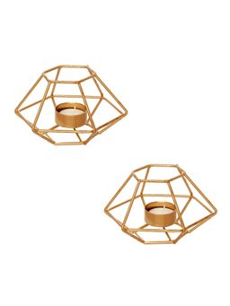 eCraftIndia - Golden Hexagon Metal Tea Light Candle Holders (Set Of 2)