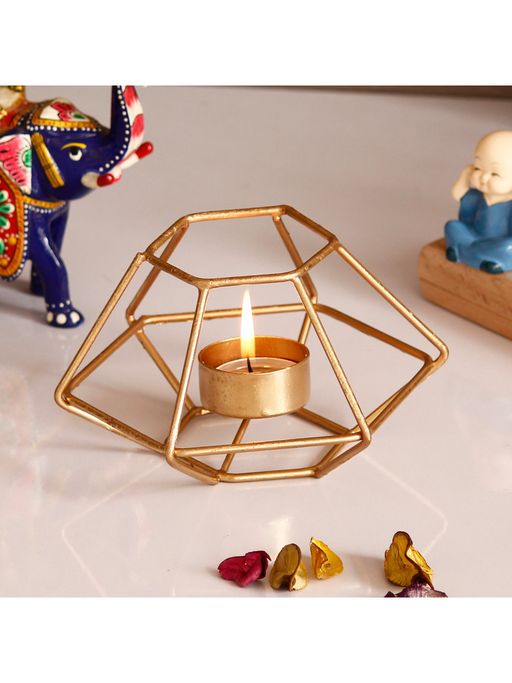 eCraftIndia Golden Hexagon Metal Tea Light Candle Holders