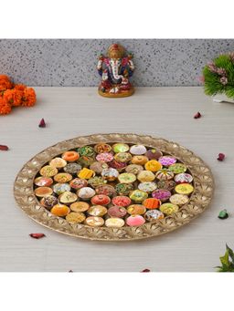 eCraftIndia - Golden Metal Floral Designer 56 Bhog Thali for Pooja