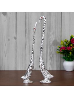 eCraftIndia - Silver Metal Handcrafted Kissing Swan Couple Statues (Set Of 2)