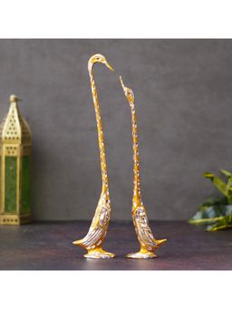 eCraftIndia - Golden Metal Handcrafted Kissing Swan Couple Statues (Set Of 2)