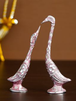 eCraftIndia - Pink Metal Kissing Swan Couple Statues (Set Of 2)