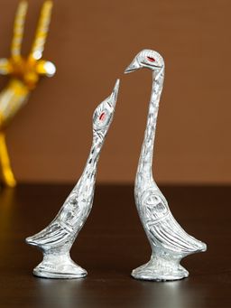eCraftIndia - Silver Metal Kissing Swan Couple Statues (Set Of 2)