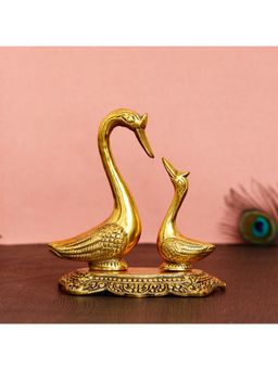 eCraftIndia - Golden Metal Handcrafted Loving Swan Couple Statues