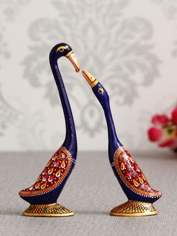 eCraftIndia - Blue Handcrafted Kissing Swan Couple Statues (Set Of 2)