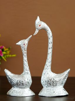 eCraftIndia - Silver Kissing Swan Couple Statues (Set Of 2)