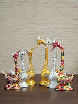 eCraftIndia - Colourful Kissing Swan Couple Statues (Set Of 3)