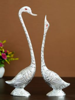 eCraftIndia - Silver Metal Handcrafted Swan Couple Statues (Set Of 2)