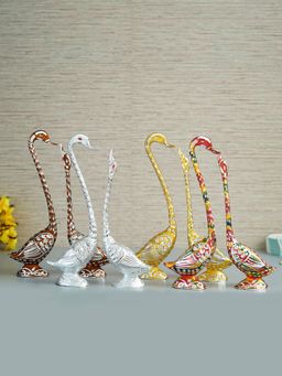 eCraftIndia - Colourful Kissing Swan Couple Statues (Set Of 4)