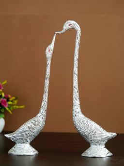 eCraftIndia - Silver Kissing Swan Couple Statues