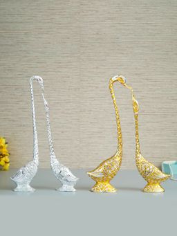 eCraftIndia - Golden and Silver Kissing Swan Couple Statues (Set Of 2)