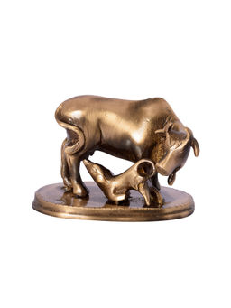 eCraftIndia - Brown Brass Kamdhenu Cow and Calf Idol Animal Figurine