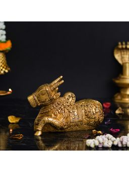 eCraftIndia - Golden Decorative Handcrafted Brass Nandi Figurine