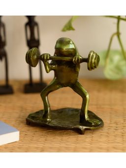 eCraftIndia - Brass Handcrafted Green Bodybuilder Frog Figurine