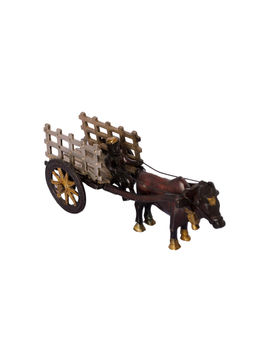 eCraftIndia - Brown Brass Antique Finish Village Bullock Cart Showpiece